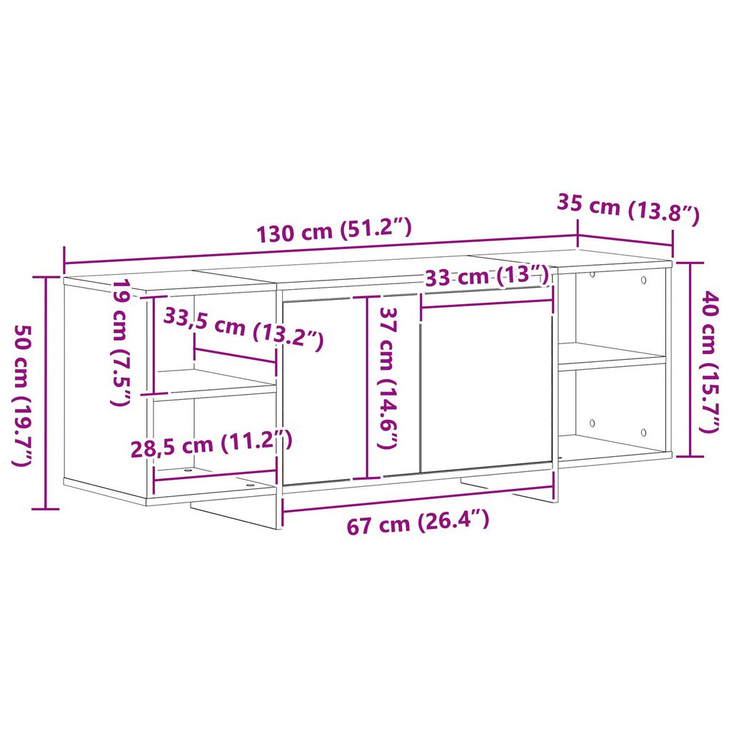 vidaXL Βάση τηλεόρασης - Μαύρη Δρυς - 120x30x40.5 εκ. - Φτιαγμένη από Επεξεργασμένο ξύλο