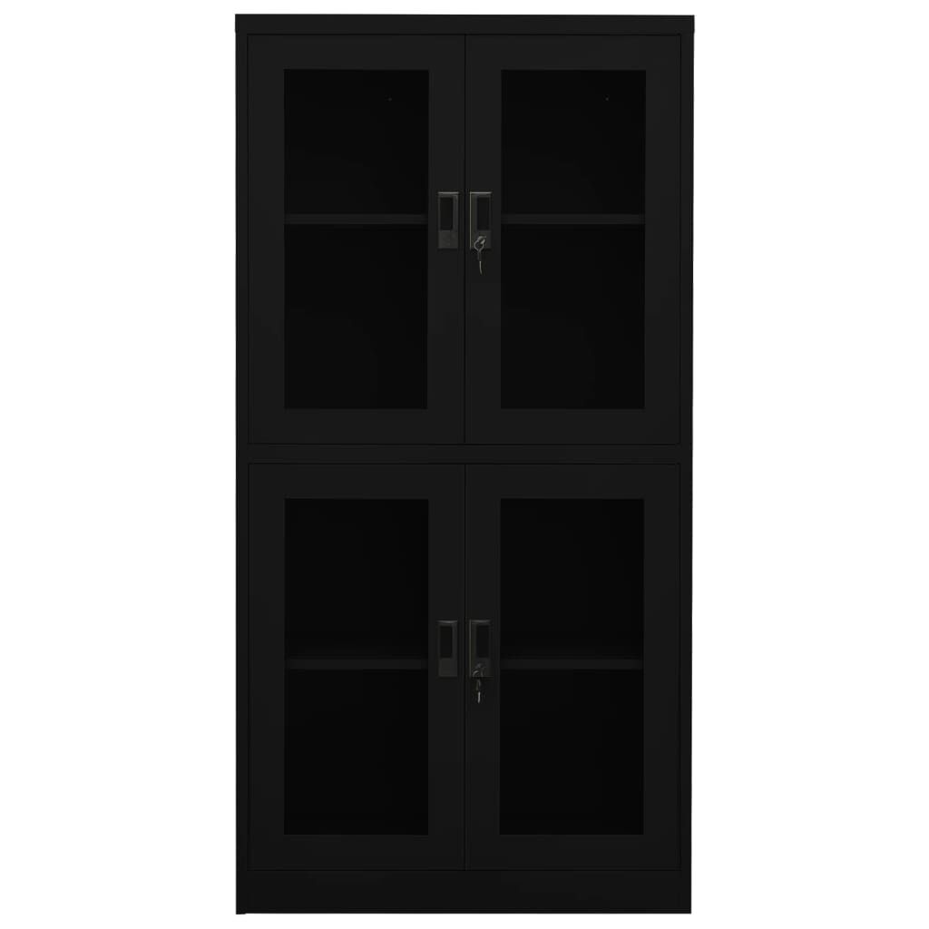 vidaXL Ντουλάπα Γραφείου Μαύρη 90x40x180 εκ. από Ατσάλι / Ψημένο Γυαλί