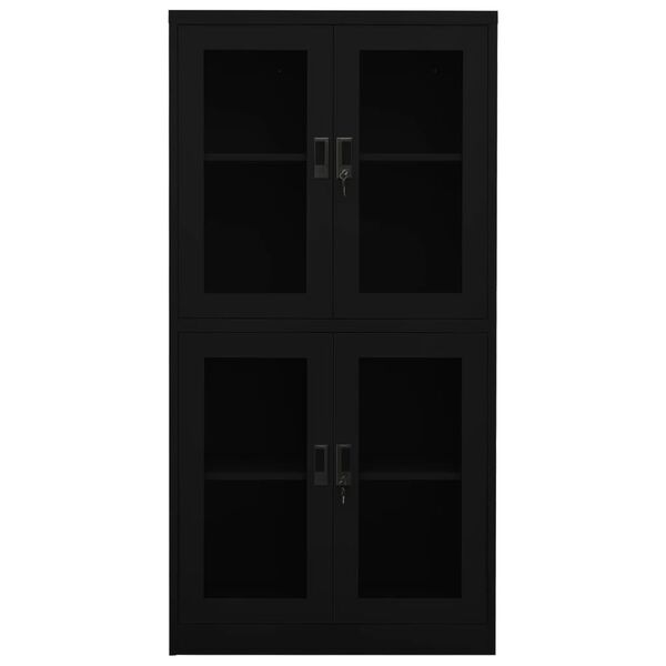 vidaXL Ντουλάπα Γραφείου Μαύρη 90x40x180 εκ. από Ατσάλι / Ψημένο Γυαλί