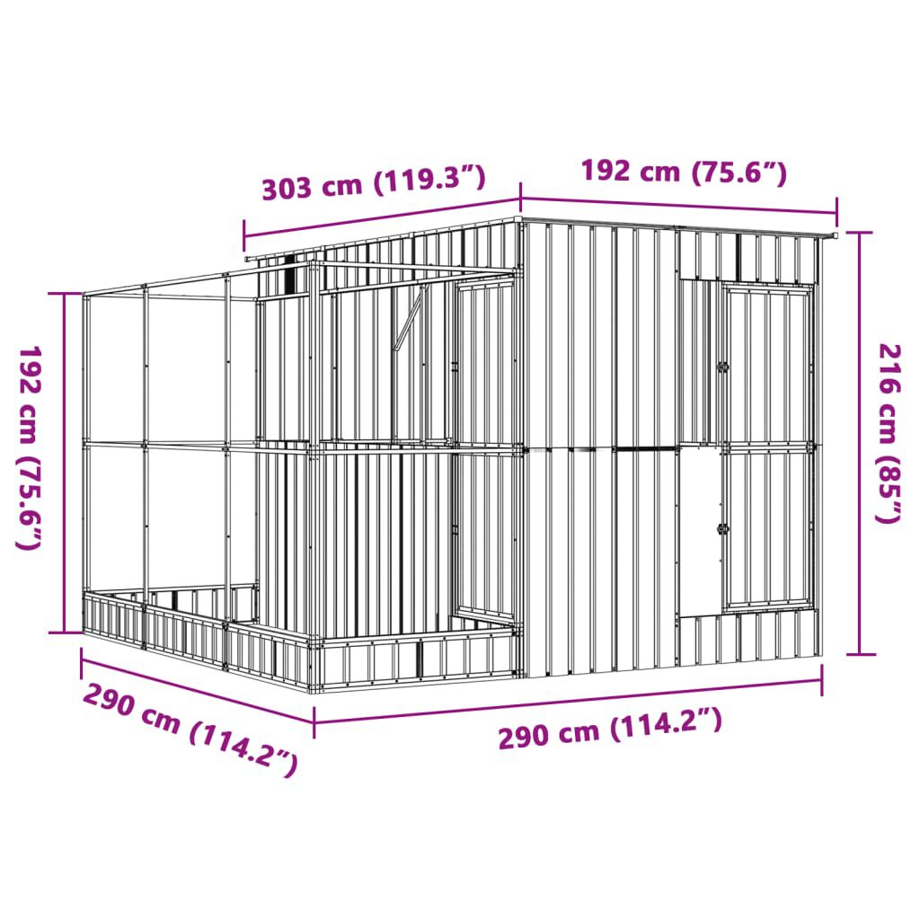 vidaXL Κλουβί με Επέκταση Ασημένιο 290x303x216 εκ. Ατσάλινο