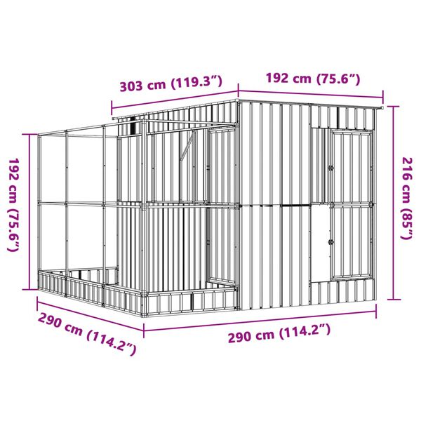 vidaXL Κλουβί με Επέκταση Ασημένιο 290x303x216 εκ. Ατσάλινο