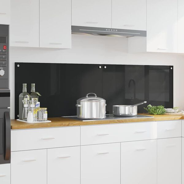 vidaXL Πίσω Πάνελ Κουζίνας Μαύρο 90 x 50 cm σκληρυμένο γυαλί
