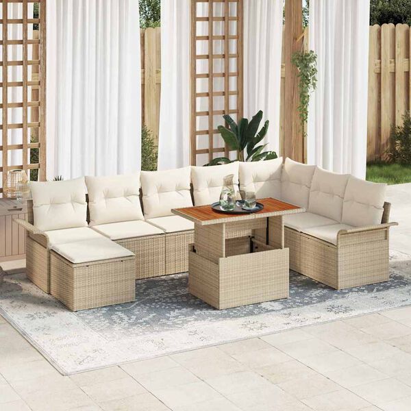 vidaXL Σετ Καναπέ Κήπου με αποθήκευση 9 pcs Μπεζ Πολυ ράταν