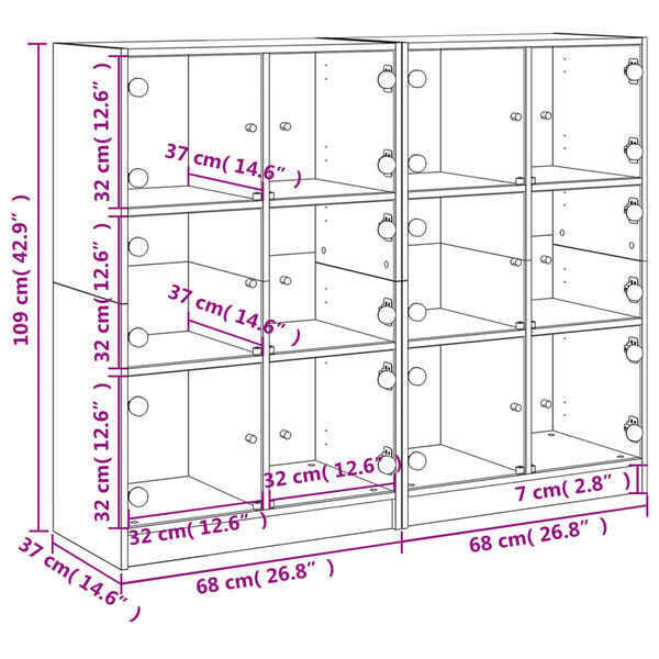vidaXL Βιβλιοθήκη με Πόρτες Μαύρη 136x37x109 εκ. Επεξ. Ξύλο