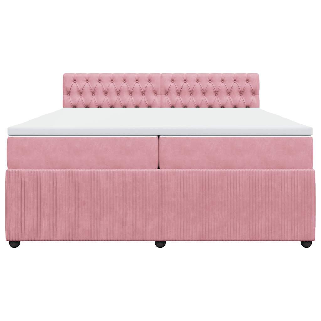 vidaXL Κρεβάτι Boxspring με Στρώμα Ροζ 200x200 εκ. Βελούδινο