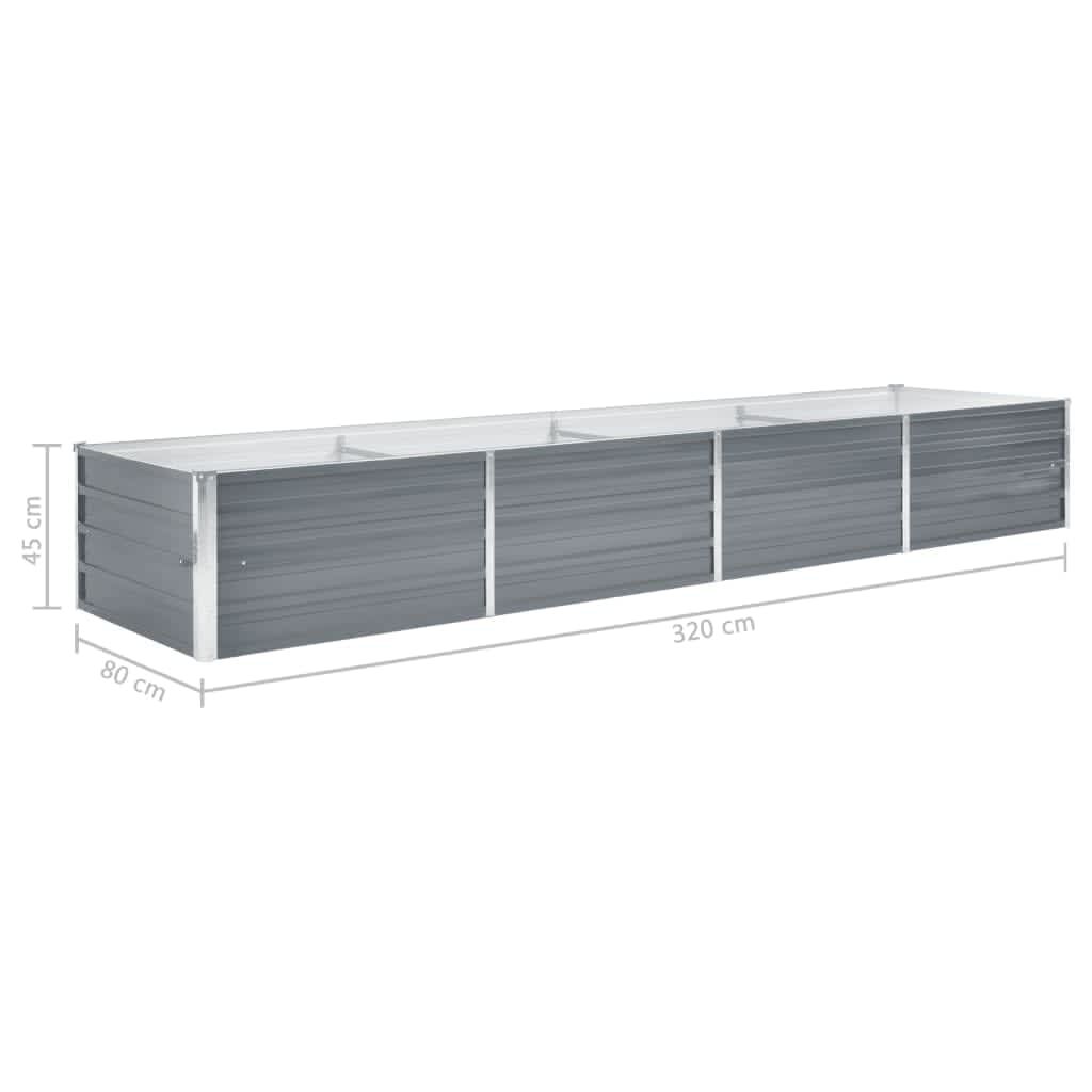 vidaXL Ζαρντινιέρα Υπερυψωμένη Γκρι 320x80x45 εκ. Γαλβανισμ. Χάλυβας