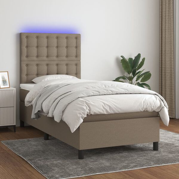vidaXL &Kappa;&rho;&epsilon;&beta;ά&tau;&iota; Boxspring &mu;&epsilon; &Sigma;&tau;&rho;ώ&mu;&alpha; & LED Taupe 90x190 &epsilon;&kappa;. &Upsilon;&phi;&alpha;&sigma;&mu;ά&tau;&iota;&nu;&omicron;