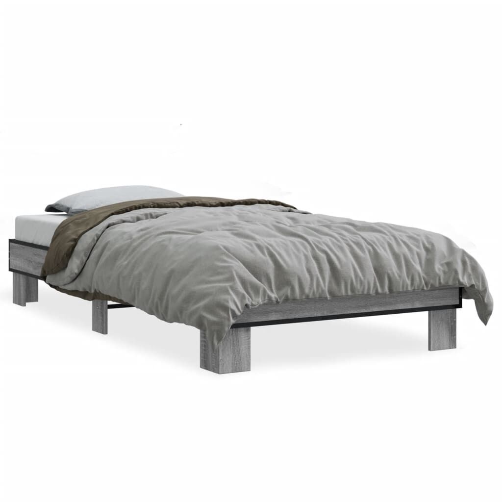 vidaXL Πλαίσιο Κρεβατιού Γκρι Sonoma 100x200 εκ. Επεξ. Ξύλο & Μέταλλο