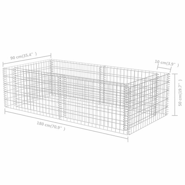 vidaXL Συρματοκιβώτιο Γλάστρα 180 x 90 x 50 εκ. Γαλβανισμένος Χάλυβας