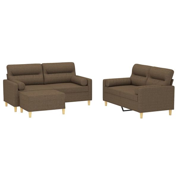 vidaXL Σετ Σαλονιού 3 Τεμαχίων Καφέ Ύφασμα + Διακοσμητικά Μαξιλάρια