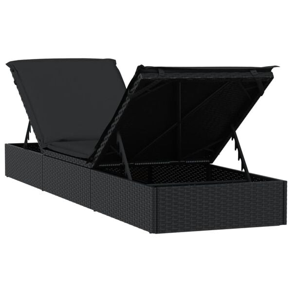 vidaXL Ξαπλώστρα 1 Τεμ. Μαύρη 201x55x62εκ. Συνθετικό Ρατάν με Μαξιλάρι