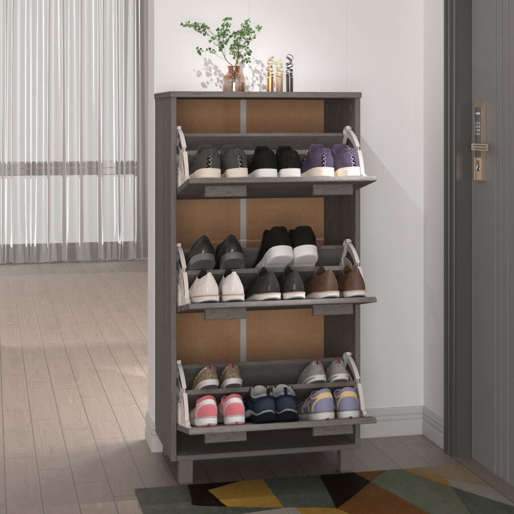 vidaXL Παπουτσοθήκη HAMAR Αν. Γκρι 59,5x35x117 εκ. Μασίφ Ξύλο Πεύκου