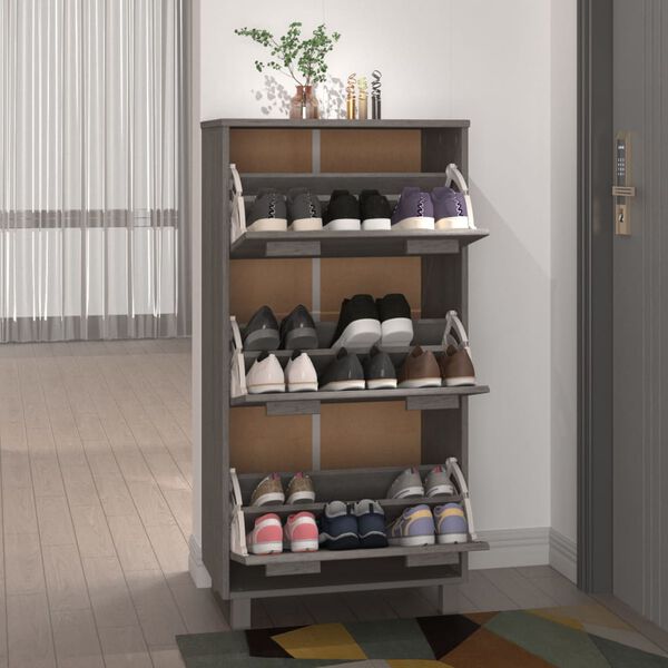 vidaXL Παπουτσοθήκη HAMAR Αν. Γκρι 59,5x35x117 εκ. Μασίφ Ξύλο Πεύκου