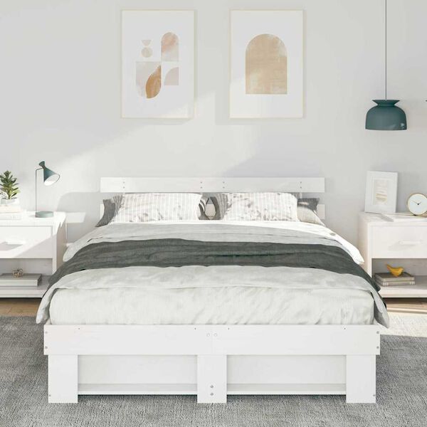 vidaXL Σκελετός Κρεβατιού Λευκό 140 x 200 cm Μασίφ ξύλο πεύκου