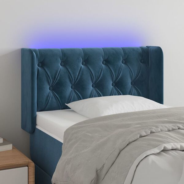 vidaXL Κεφαλάρι Κρεβατιού LED Σκούρο Μπλε 83x16x78/88 εκ. Βελούδινο