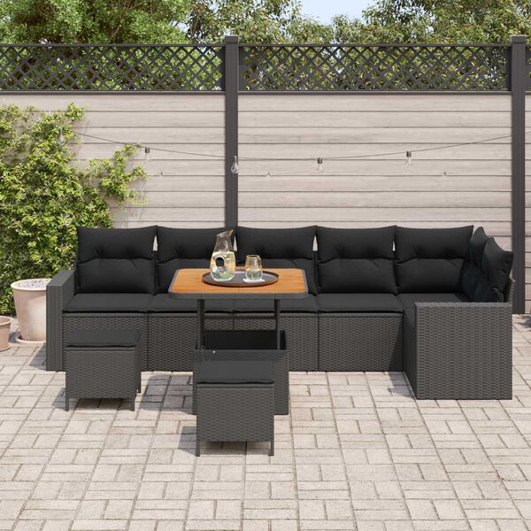 vidaXL Σετ Καναπέ Κήπου 9 pcs Μαύρο συνθετικό ρατάν