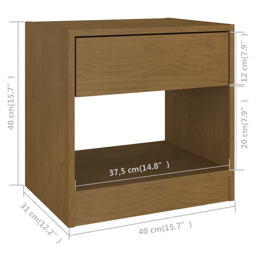 vidaXL Κομοδίνο Καφέ Μελί 40 x 31 x 40 εκ. από Μασίφ Ξύλο Πεύκου