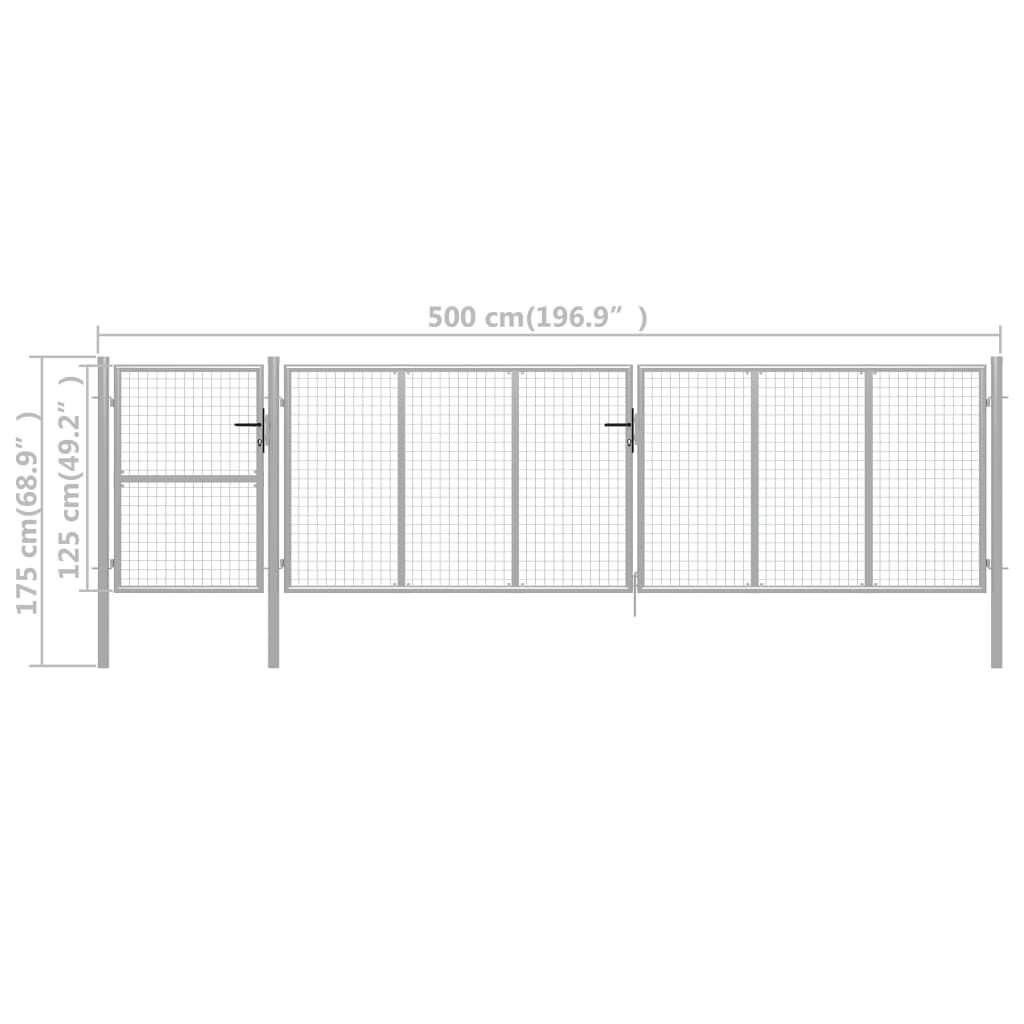 vidaXL Πόρτα Περίφραξης Κήπου Ασημί 500 x 125 εκ. Ατσάλινη