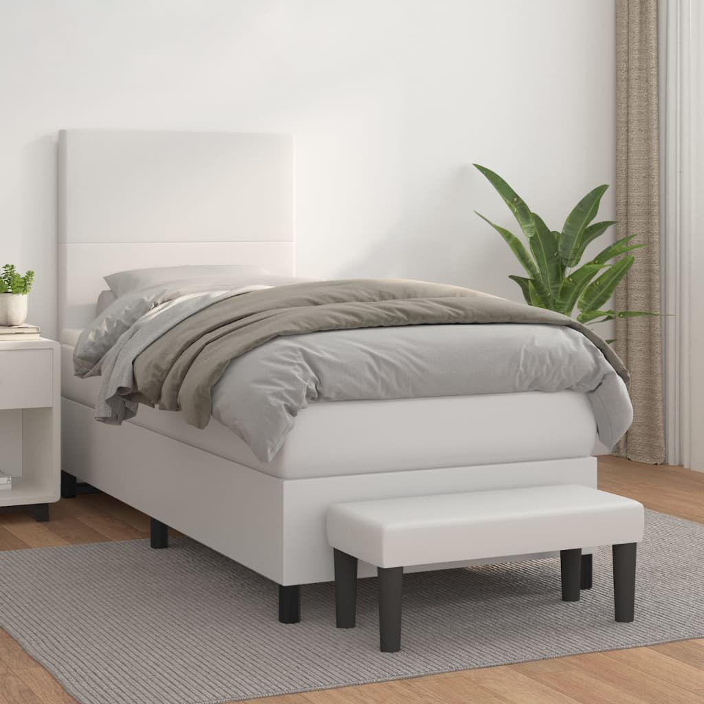 vidaXL Κρεβάτι Boxspring με Στρώμα Λευκό 100x200εκ.από Συνθετικό Δέρμα