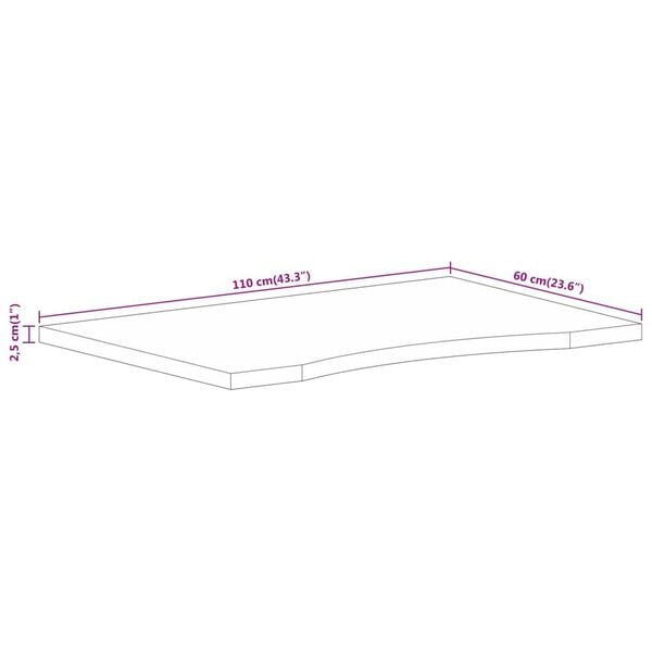 vidaXL Επιφάνεια Γραφείου Καμπύλη 110x60x2,5 εκ Μασίφ Ακατ. Μάνγκο
