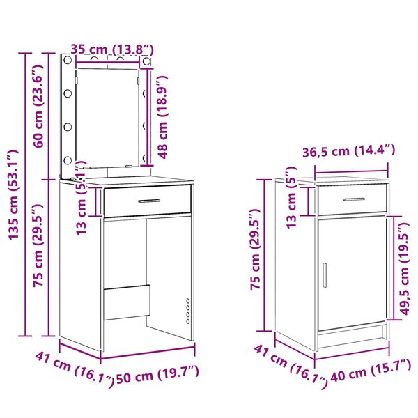 vidaXL Τραπέζι περιποίησης με συρτάρι 3 pcs Καφέ 50 x 41 x 135 εκ