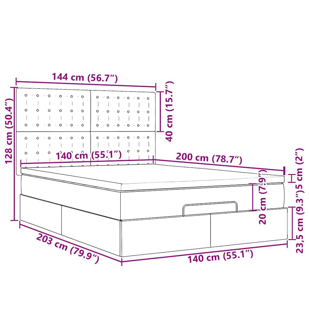 vidaXL Οθωμανικό κρεβάτι με στρώματα & LEDs Σκούρο γκρι Βελούδο