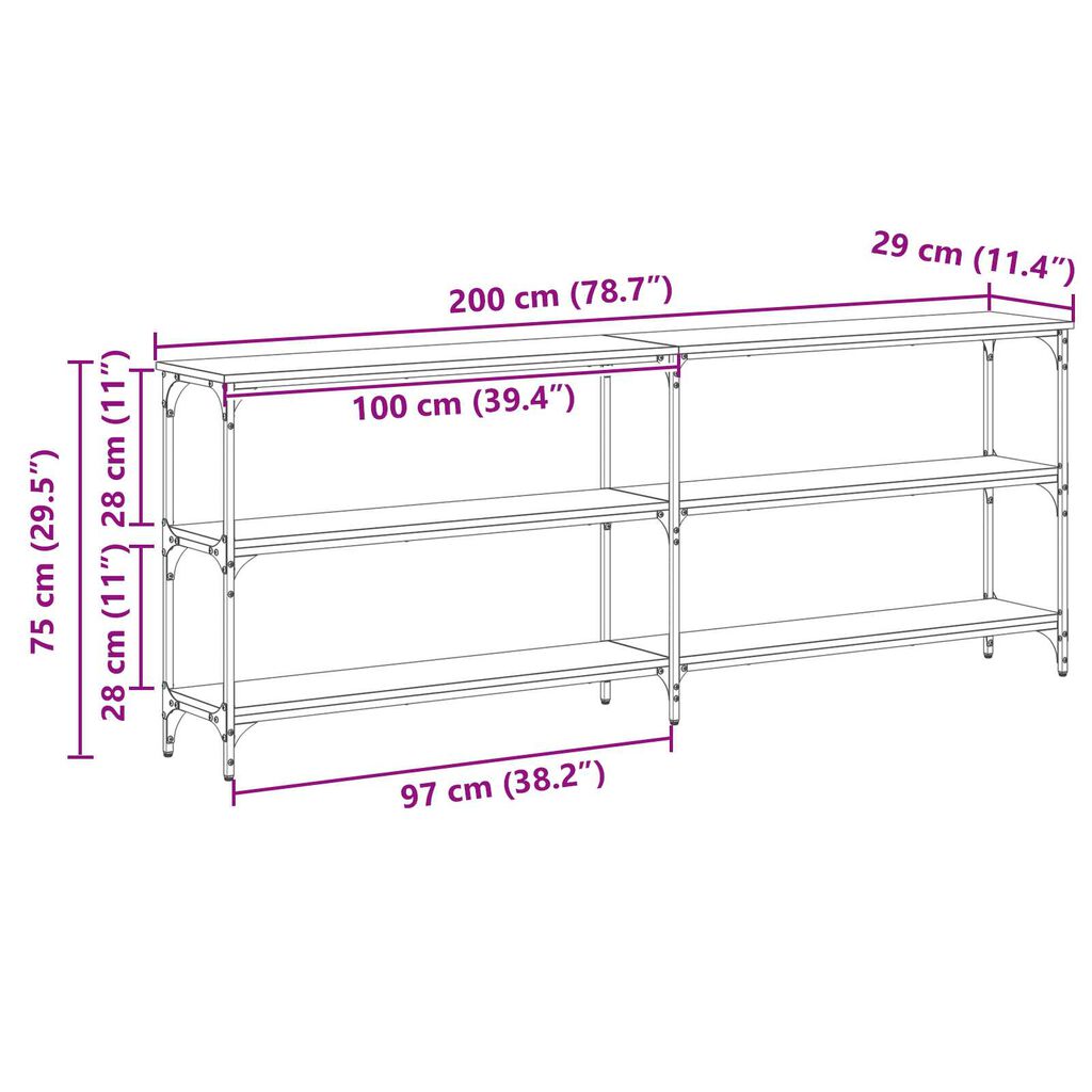 vidaXL Κονσόλα Μαύρη Δρυς 200x29x75 cm Επεξεργασμένο ξύλο
