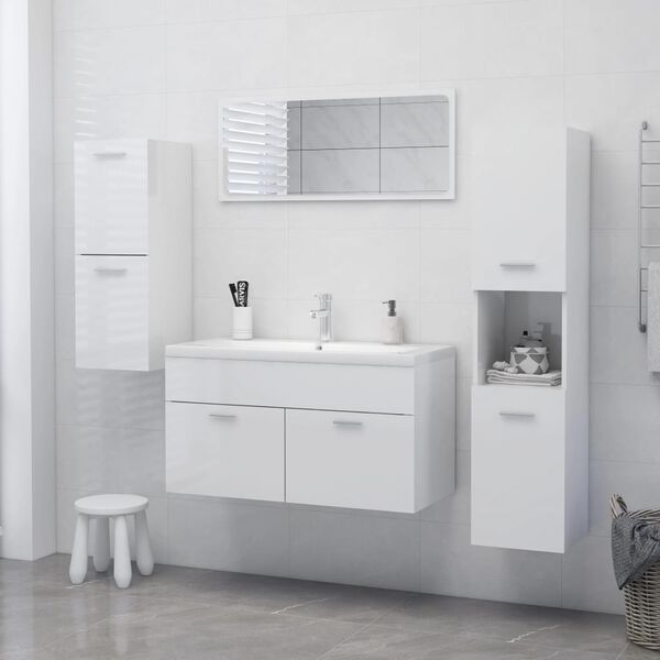 vidaXL Στήλη Μπάνιου Γυαλιστερό Λευκό 30 x 30 x 130 εκ. από Επεξ. Ξύλο