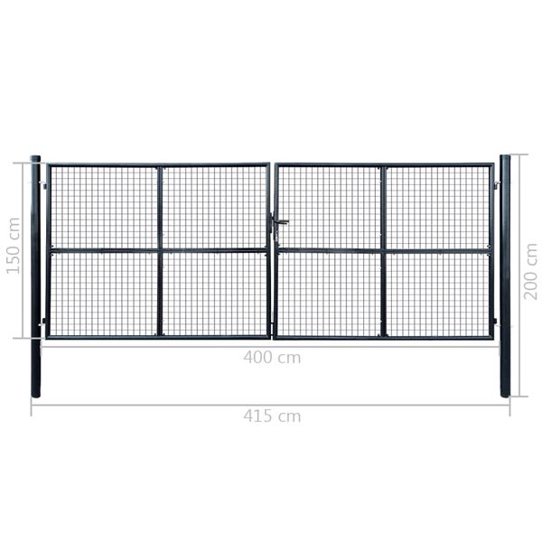 vidaXL Πόρτα Περίφραξης με Πλέγμα Γκρι 400 x 150 εκ. Γαλβαν. Χάλυβας