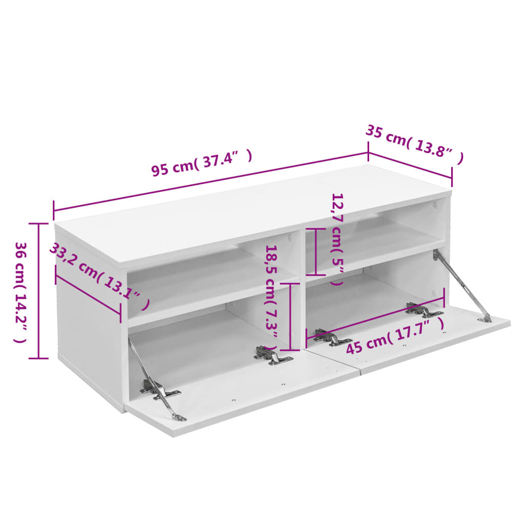 vidaXL Έπιπλο Τηλεόρασης Λευκό 95 x 35 x 36 εκ. από Επεξ. Ξύλο
