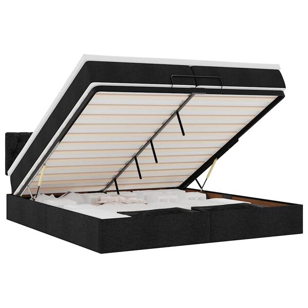 vidaXL Οθωμανικό κρεβάτι με στρώματα & LEDs Μαύρο 200x200cm ύφασμα