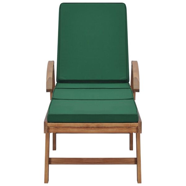 vidaXL Ξαπλώστρες Πράσινες από Μασίφ Ξύλο Teak με 2 τεμ. Μαξιλάρια