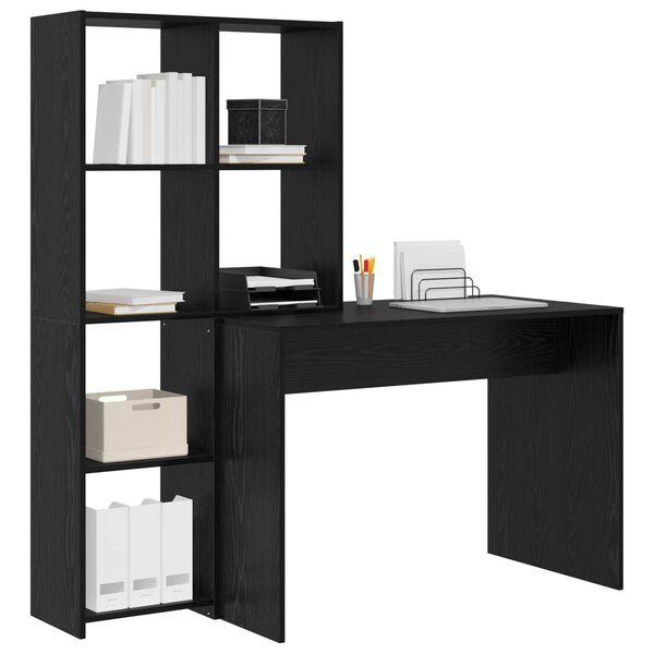 vidaXL Γραφείο Μαύρη δρυς 138.5 x 55 x 143 εκ Επεξεργασμένο ξύλο