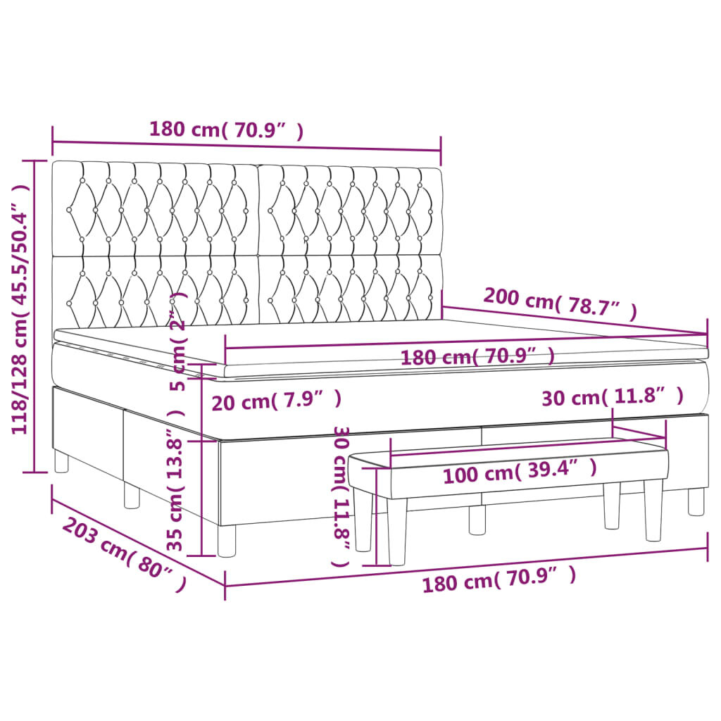 vidaXL Κρεβάτι Boxspring με Στρώμα Taupe 180x200 εκ. Υφασμάτινο