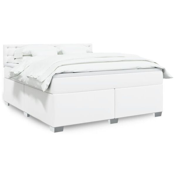 vidaXL Κρεβάτι Boxspring με Στρώμα Λευκό 180x200 εκ. Συνθετικό Δέρμα