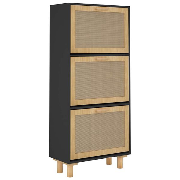 vidaXL Παπουτσοθήκη Μαύρη 52x25x115 εκ Επεξεργασμένο Ξύλο&Φυσικό Ρατάν
