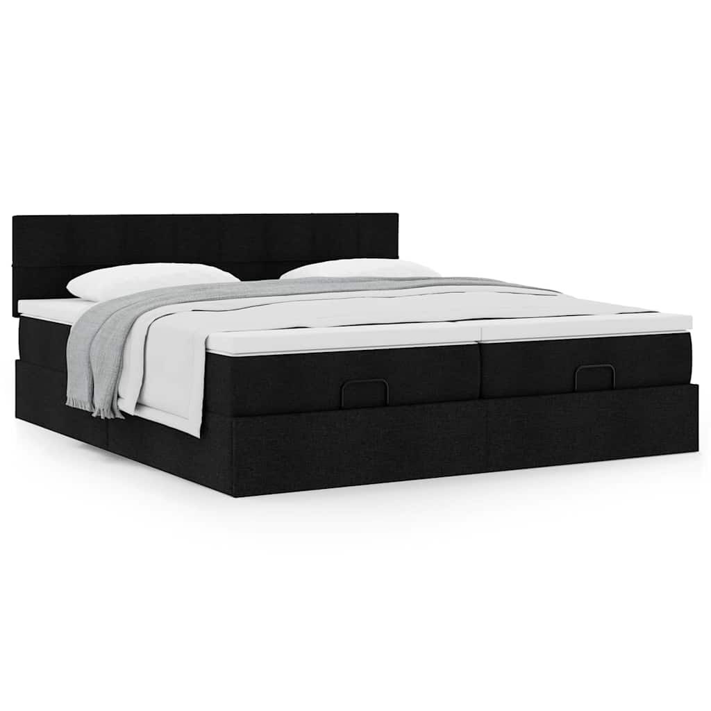 vidaXL Οθωμανικό κρεβάτι με στρώματα Μαύρο 160x200cm Ύφασμα