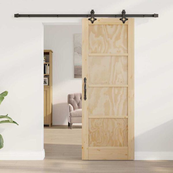 vidaXL Συρόμενη Πόρτα Φυσικό και μαύρο 73.5 x 198.5 εκ.