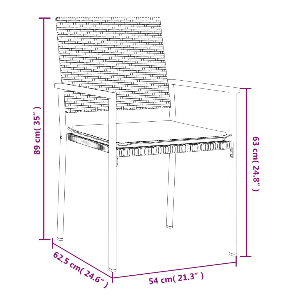 vidaXL Καρέκλες Κήπου 6 τεμ. Μαύρο 54x62,5x89 εκ Συνθ. Ρατάν&Μαξιλάρια