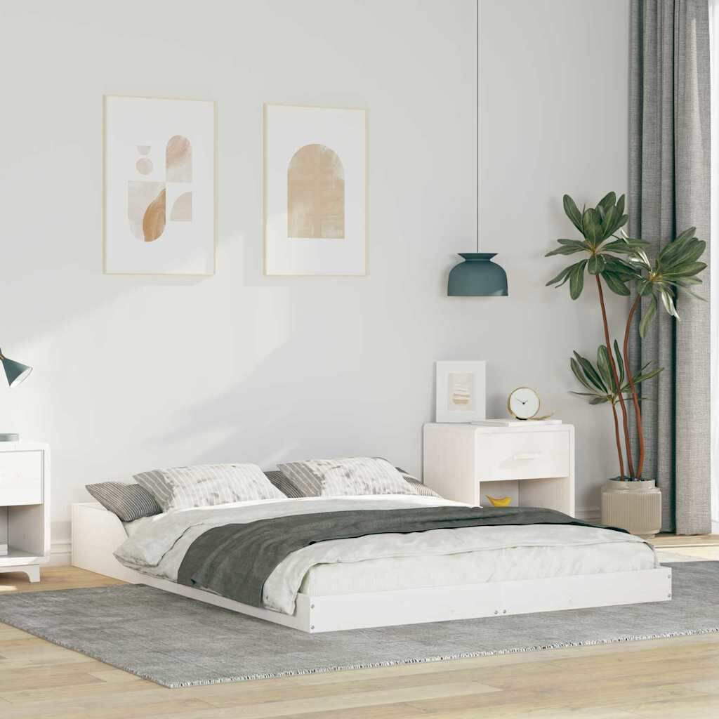 vidaXL Σκελετός Κρεβατιού Λευκό 135 x 190 cm Μασίφ ξύλο πεύκου