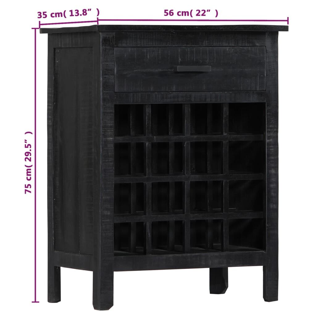 vidaXL Ραφιέρα / Σταντ Κρασιών Μαύρη 56x35x75 εκ. Μασίφ Ξύλο Μάνγκο