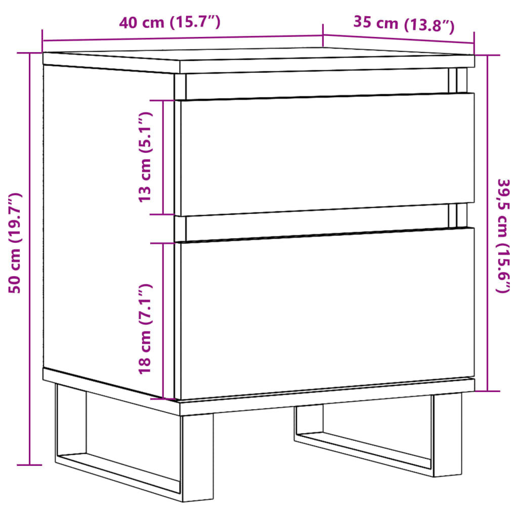 vidaXL Κομοδίνα 2 τεμάχια Παλιό ξύλο 40x35x50 cm Κατασκευασμένο ξύλο