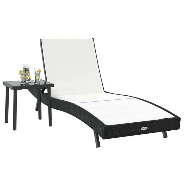 vidaXL Ξαπλώστρα με Τραπέζι 2 pcs Μαύρο, Λευκό 40 x 40 x 40.5 εκ