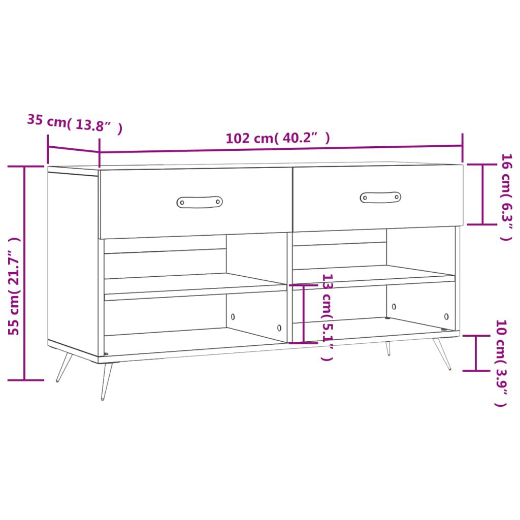 vidaXL Παπουτσοθήκη Sonoma Δρυς 102x35x55 εκ. από Επεξεργασμένο Ξύλο