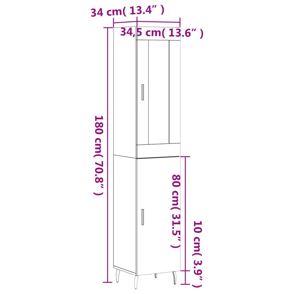 vidaXL Ντουλάπι Λευκό 34,5 x 34 x 180 εκ. από Επεξεργασμένο Ξύλο