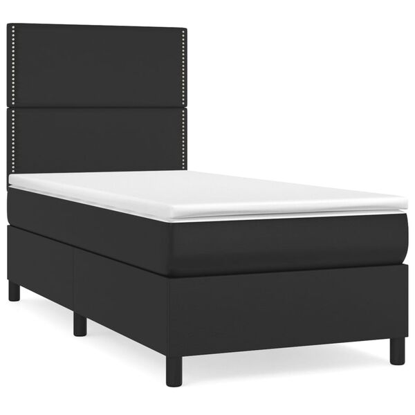 vidaXL Κρεβάτι Boxspring με Στρώμα Μαύρο 80 x 200 εκ. Συνθετικό Δέρμα