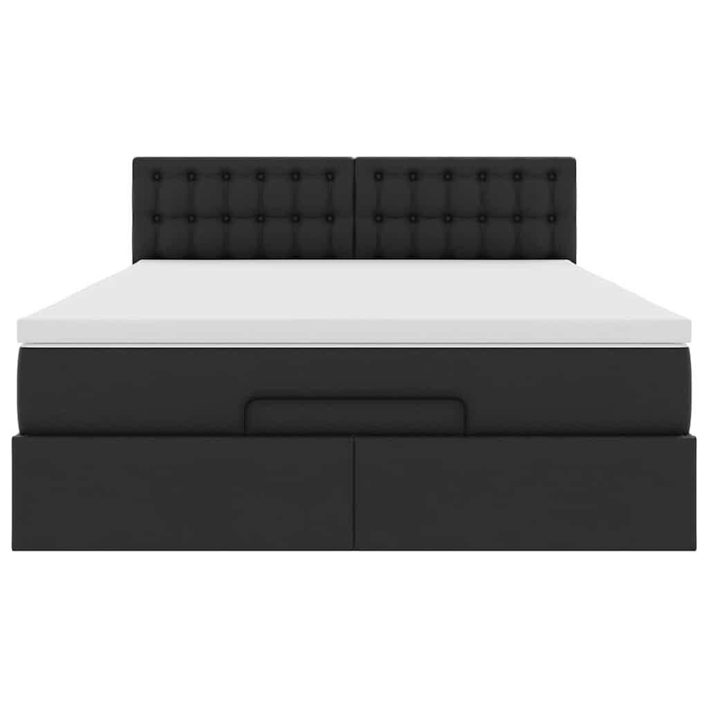 vidaXL Οθωμανικό κρεβάτι με στρώμα Μαύρο 140x190cm Συνθετικό δέρμα