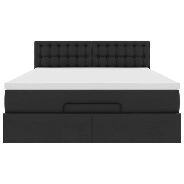 vidaXL Οθωμανικό κρεβάτι με στρώμα Μαύρο 140x190cm Συνθετικό δέρμα