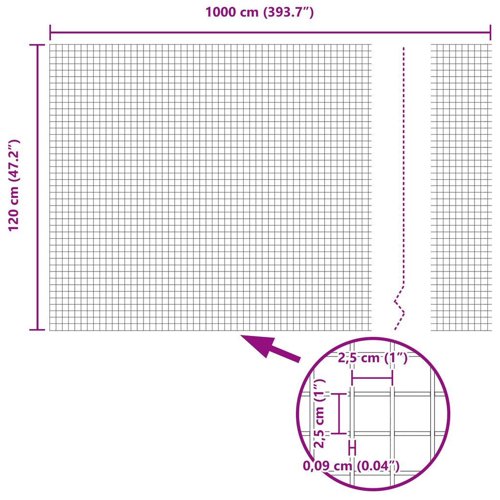 vidaXL Συρμάτινος Φράκτης με 7 άγκυρες Γκρι 1.2x10 μ Ατσάλι