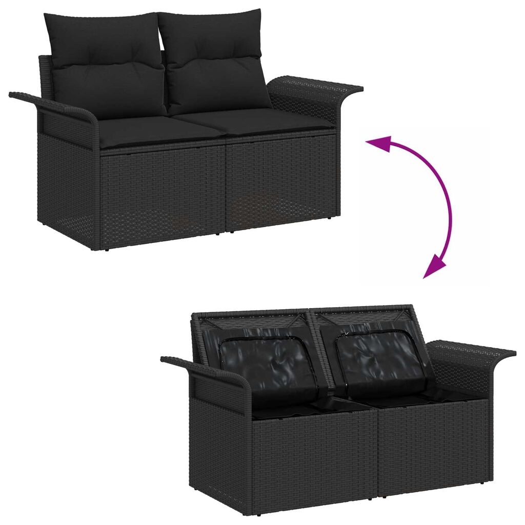 vidaXL Σετ Καναπέ Κήπου με μαξιλάρι 8 pcs Μαύρο 80 x 80 x 71 cm